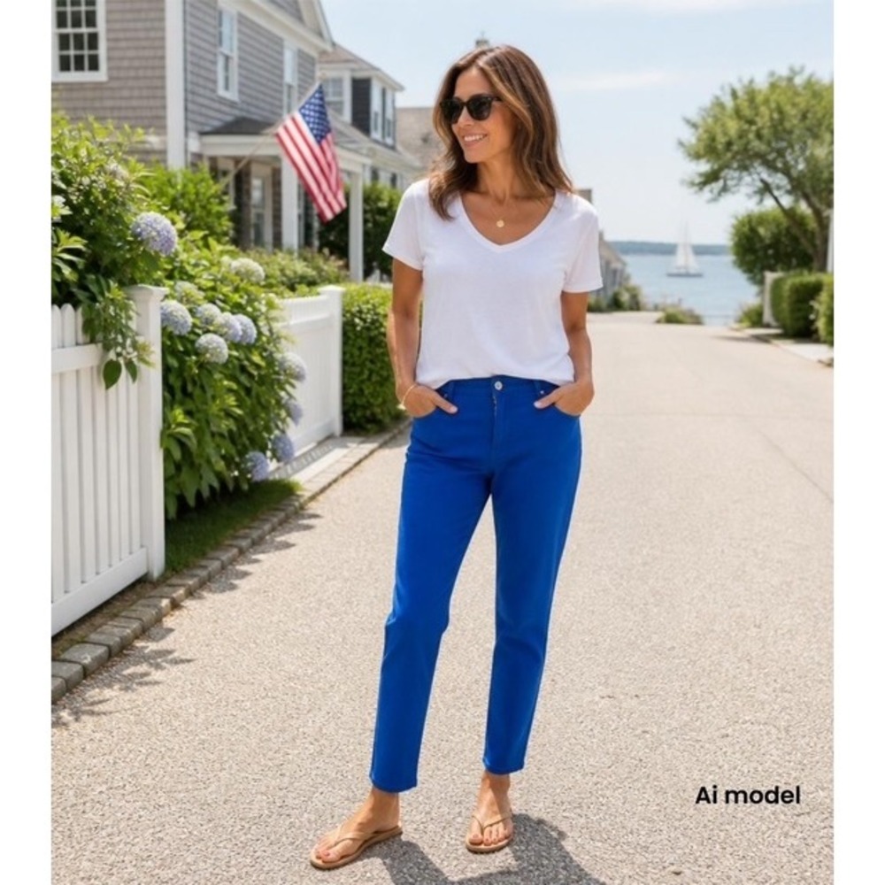 James Icon Royal Blue Jeans Stretch Straight Leg Size 16 Wome
